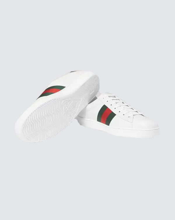 gucci ace watersnake-trimmed leather sneakers